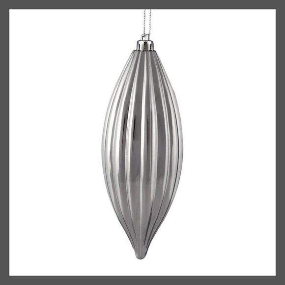 Vickerman -  8" Silver Shiny Line Finial Ornament, Pa Silver - Picture 1 of 4